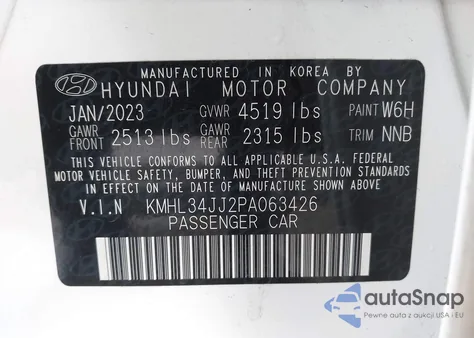 2023 Hyundai Sonata Hybrid Sel из США, поврежденный, VIN KMHL34JJ2PA063426